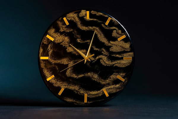 Handcrafted Black and Gold Resin Clock – Sophisticated 12” Decorative Wall Piece